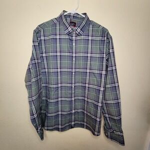 UNTUCKit Mens Large Shirt Long Sleeve Button-Front 100% Cotton Green +Blue Plaid